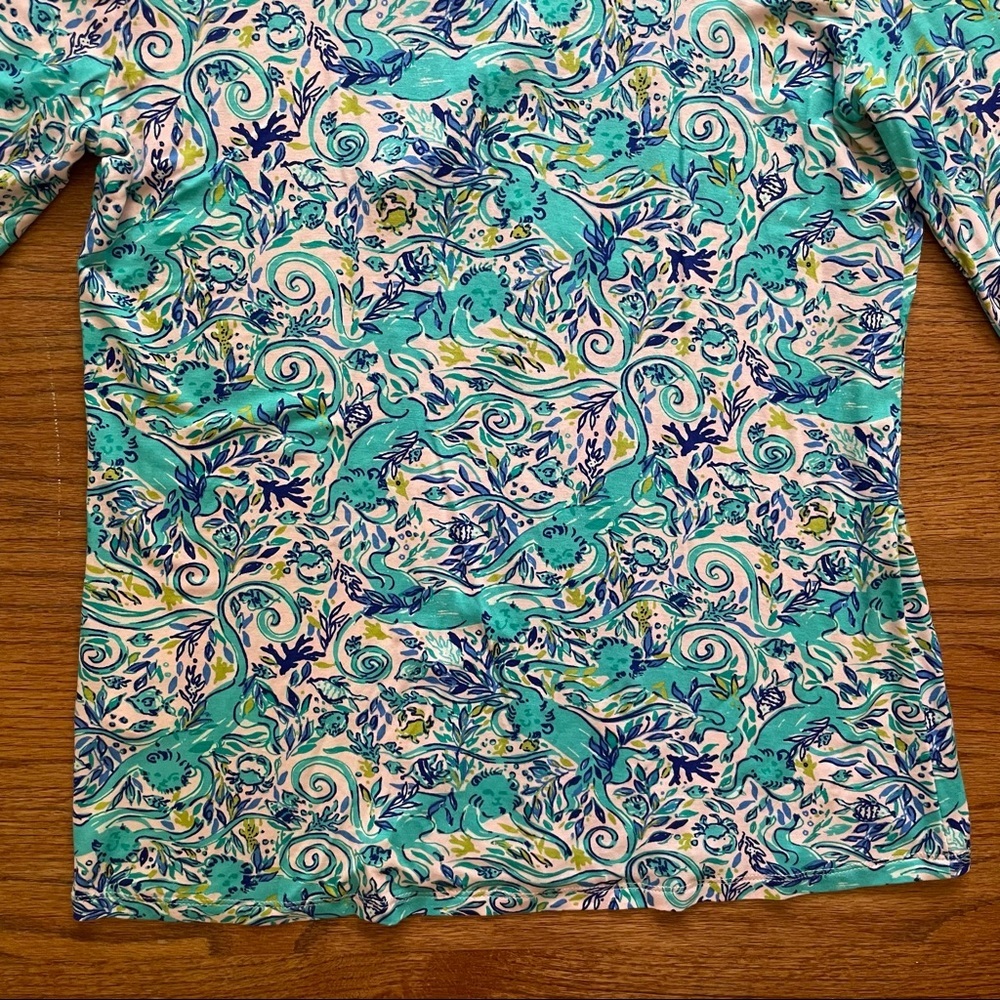 Lilly Pulitzer Ruffle PJ Button Up Top Melon Fig Tint Monkey Sea Pajama Top XS - Picture 11 of 16